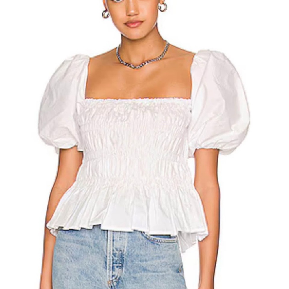 Astr White Smocked Ruffled Blouse